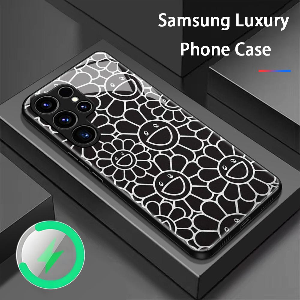 Phone Cases Galaxy S25 - جراب هاتف زجاجي مغناطيسي بتصميم زهرة