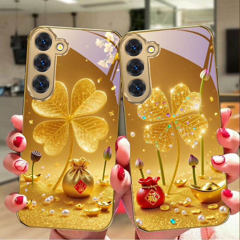 Phone Cases Galaxy S26 Ultra - غطاء هاتف زجاجي ذهبي ضخم بتصميم