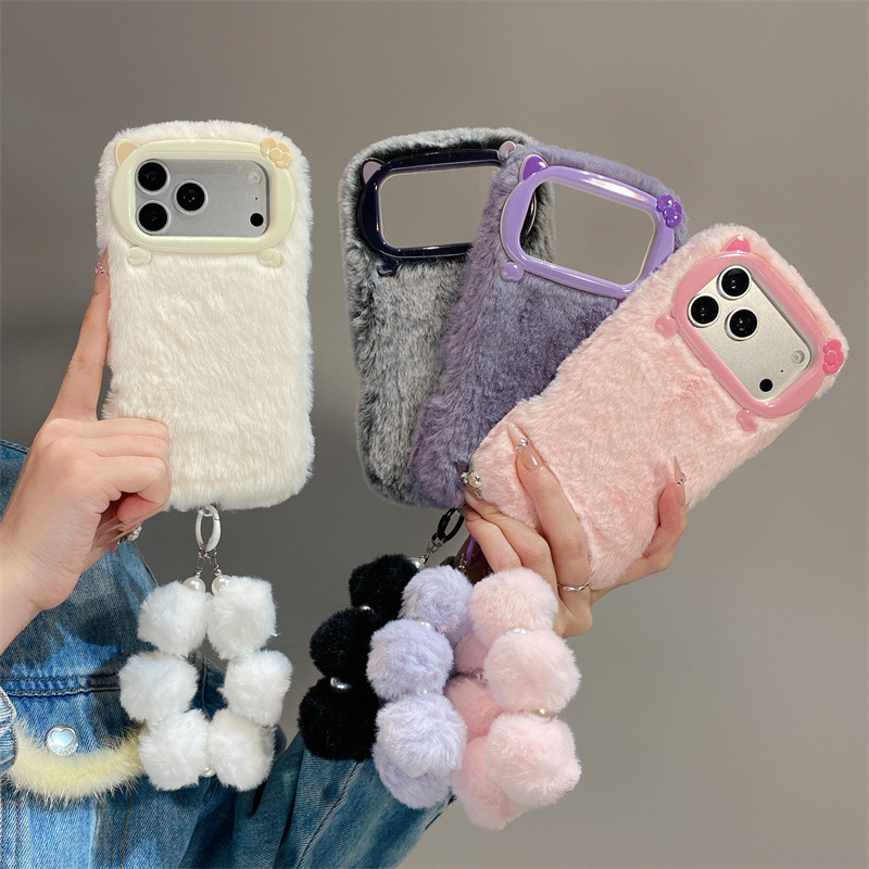 Phone Cases Iphone 17 - غطاء هاتف فاخر من الفرو الناعم