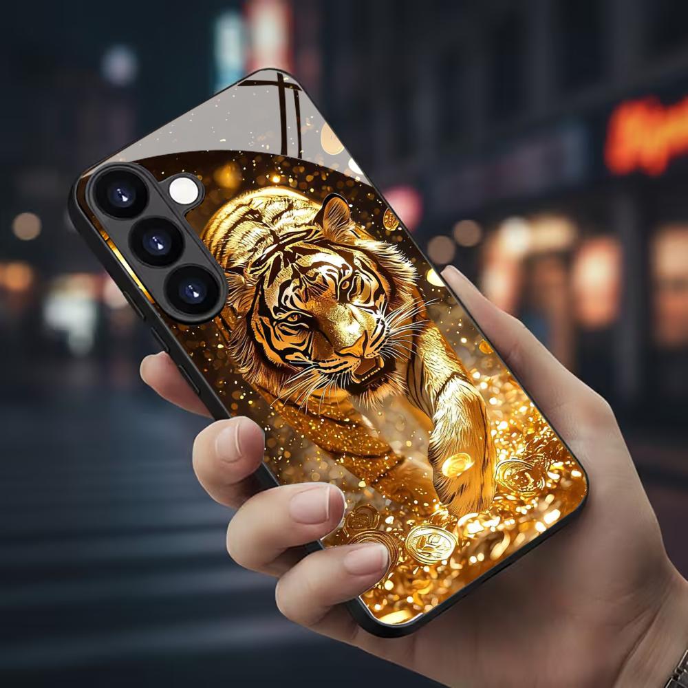 Phone Cases Galaxy S26 Ultra - جراب هاتف زجاجي بنمط النمر لهاتف